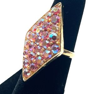 RARE VINTAGE 1950s PINK RHINESTONES Cocktail Ring JUDY LEE JEWELRY